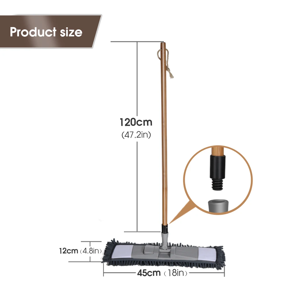 Masthome Washable Microfiber Chenille Folding Flat Mop With Bamboo Handle for Floor Cleaning