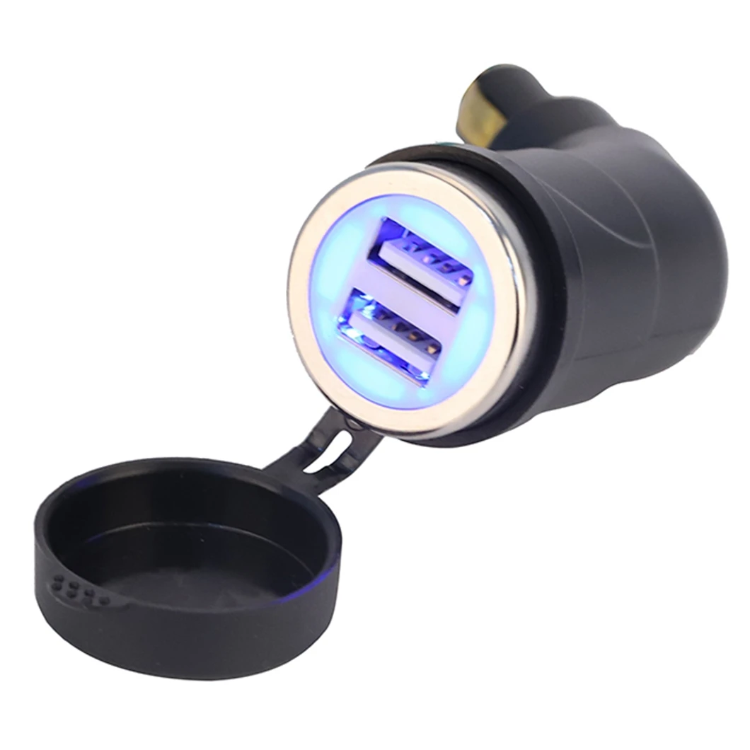 High Quality Waterproof 12V-24V Dual Ports USB Motorcycle Elbow Power Charger Socket with LED Colorful Lamp