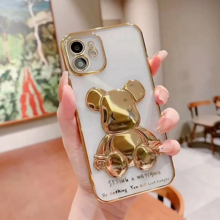Luxury Plated Electroplated 3D bear phone case for iphone 13 12 Pro max X Xs Xr max TPU soft case