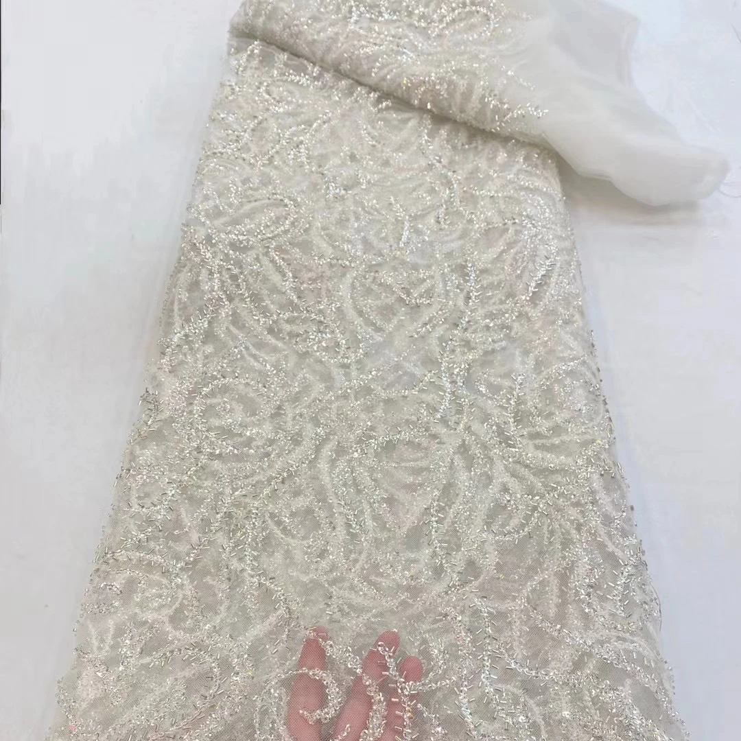 Border color beads sequins lace fabric embroidery for sale