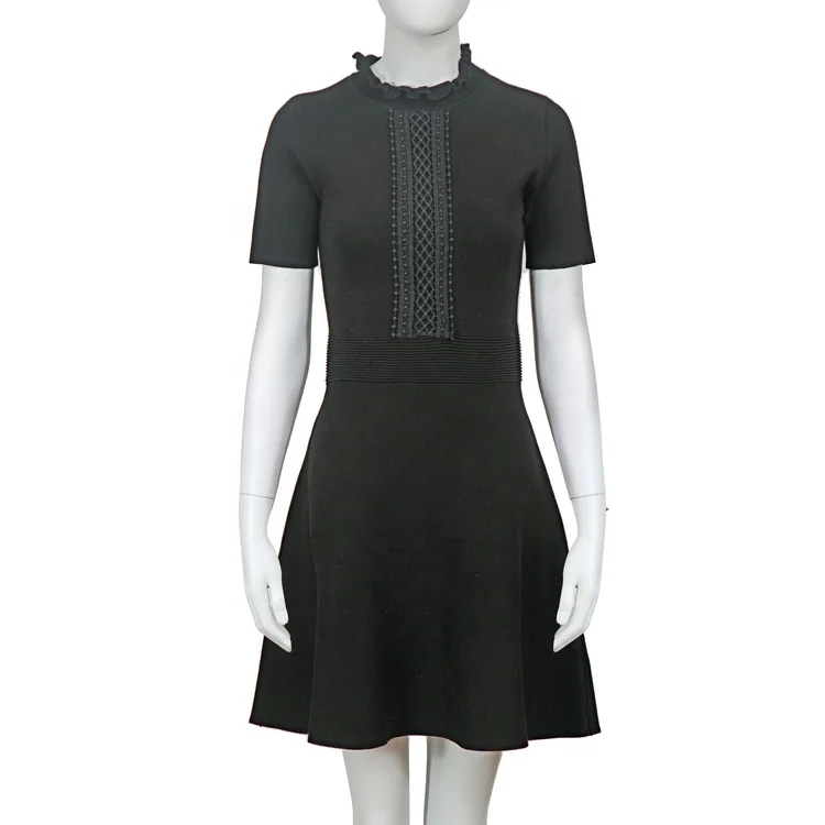 Factory wholesale ladies style lace short sleeve stand collar dress