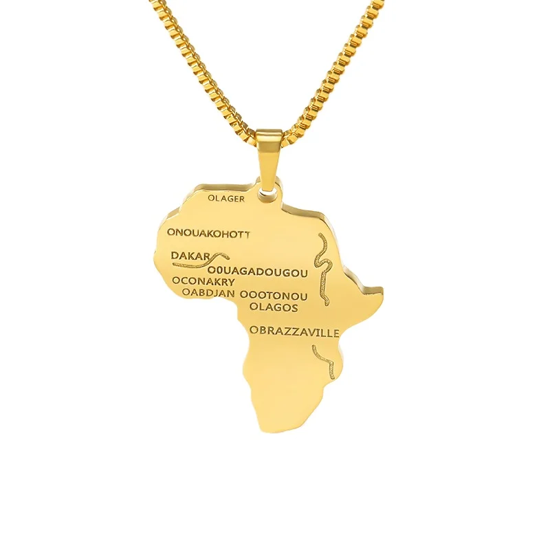 
2021 Creative 316L Stainless Steel Gold Chain Africa Map Pendant African Map Necklace 
