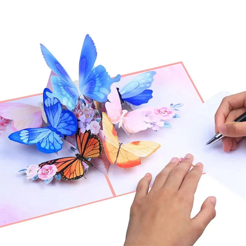 Creative Color printing 3D butterfly garden fragrance 3D greeting card cross-border pop-up butterfly flying thanks blessing card