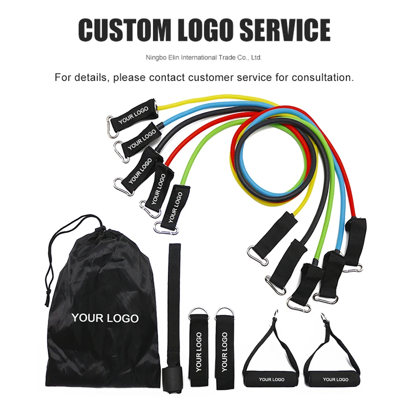 11 PCS Fitness Resistance Bands 100% Natural Latex Exercise Resistance Tube