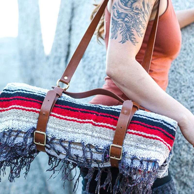 Adjustable Leather Yoga Mat Strap Blanket Carrier For Outdoor Camping And Picnic