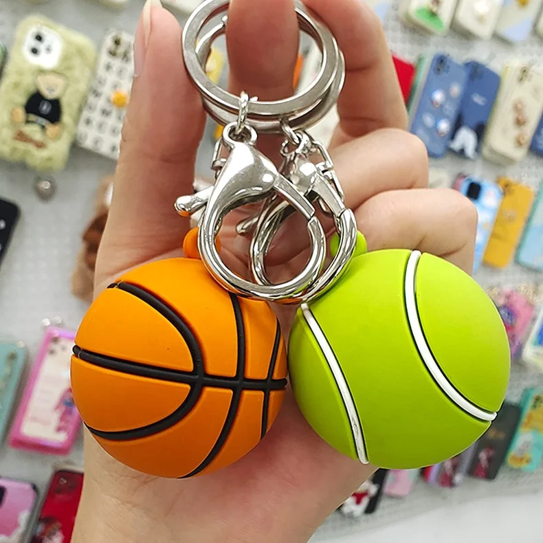 Factory Wholesale Custom Logo Sports Ball Keychains Cute Mini 3D Basketball Keychain Ball