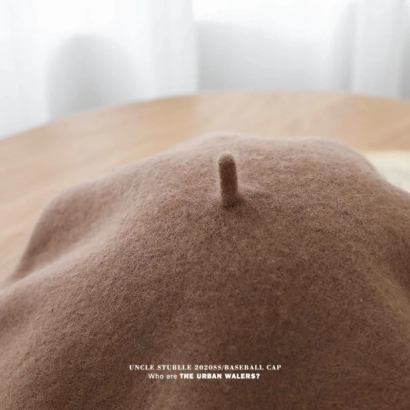 14 Color Stock OEM Service Custom Embroidery 100% Wool Beret Hat For Women French Beret