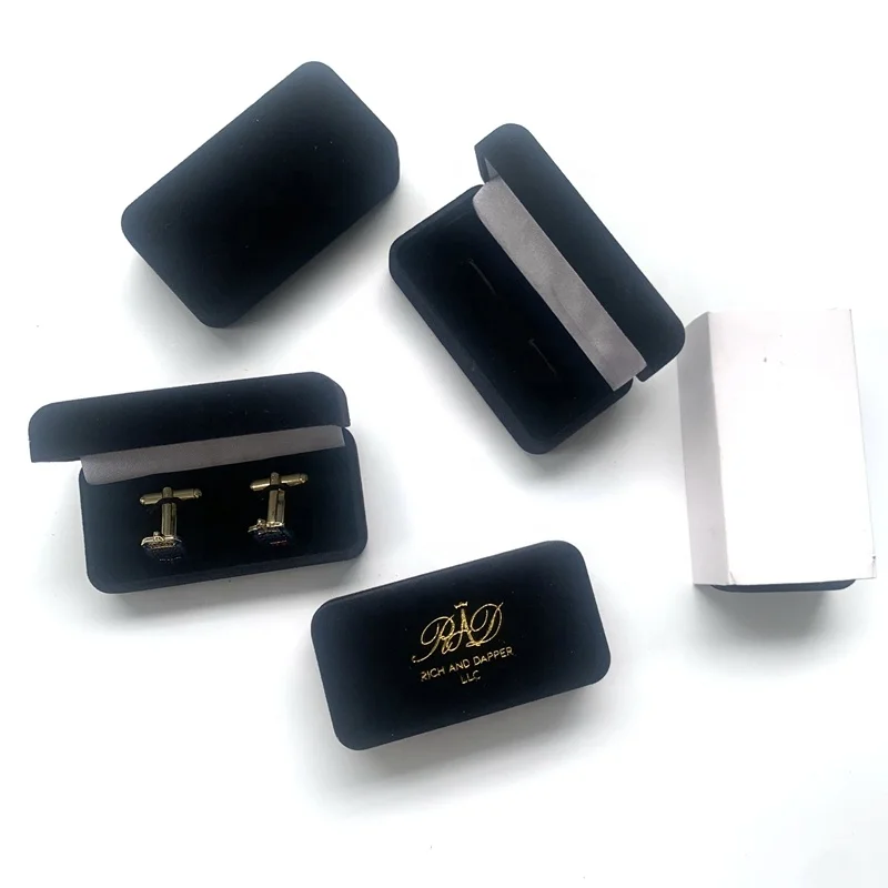 Индивидуальный роскошный модный причудливый подарок темно-синий бархатный персонализированный упаковочный футляр для ювелирных изделий коробка запонок