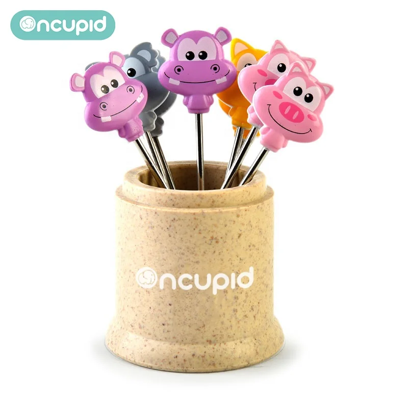 Animal cartoon baby mini fruit picking forks stainless steel 201cute creative children fruit little fork