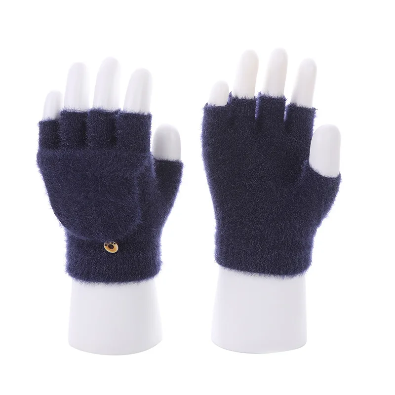 Korean version of the versatile student writing half-finger clamshell gloves female autumn and winter cashmere knitted gloves