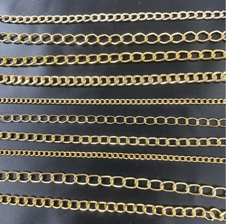 wholesale factory metal aluminium chain shine gold chain for bag,shoe,garment