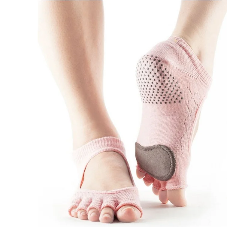 AGRADECIDO Wholesale Backless Fingerless Anti Slip Socks Five Toe Socks Custom Yoga Socks With Leather