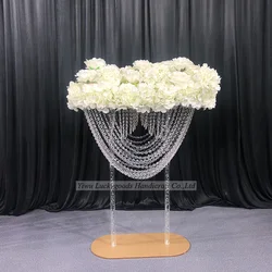 White wedding flowers with crystal stand for wedding table centerpiece