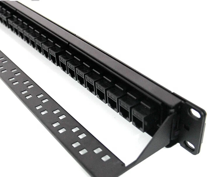 24 Port RJ45 1U Cat6 Patch Panel UTP 19-Inch with Back Bar Wallmount or Rackmount Compatible with Cat5e Cat6