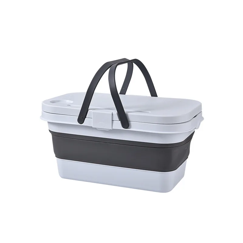 Folding picnic basket outdoor camping spring outing with a small table board plastic portable storage basket multi-function