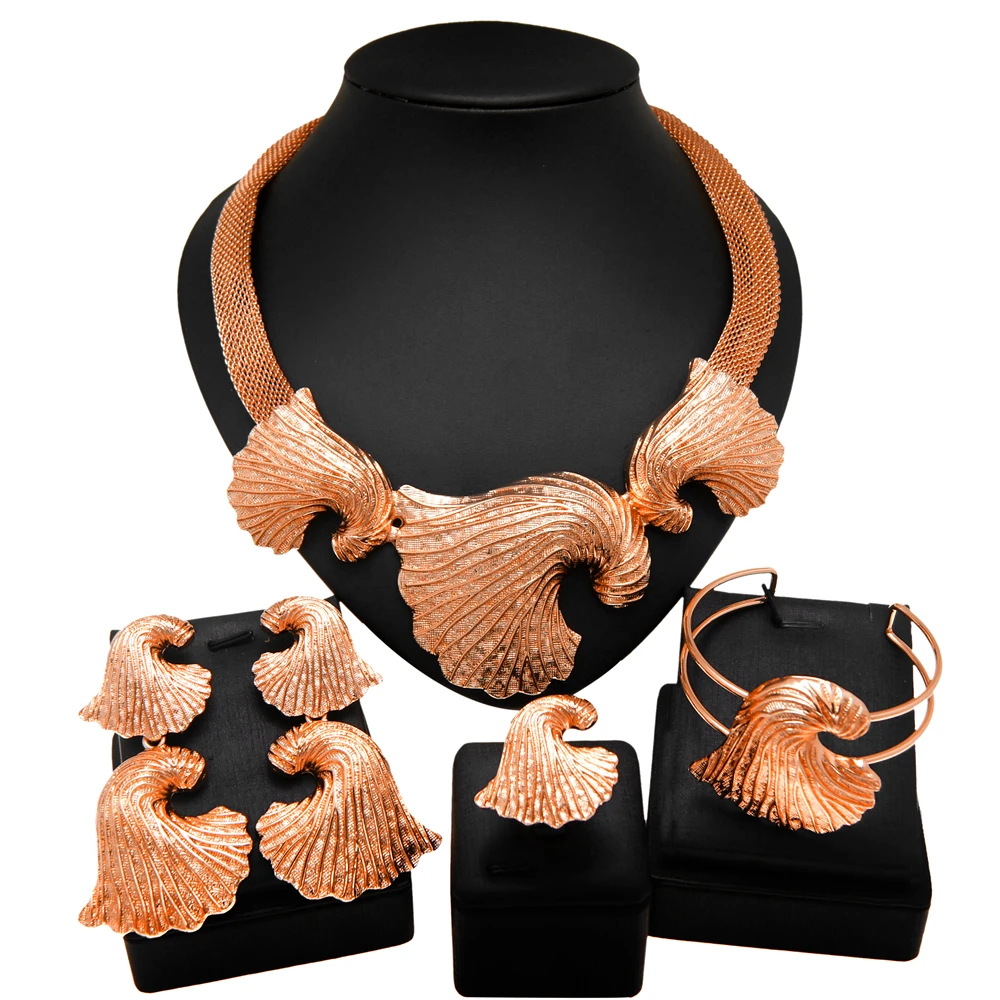 New design 24k Italian gold plated women jewelry set necklace Hot gold jewelry sets for party