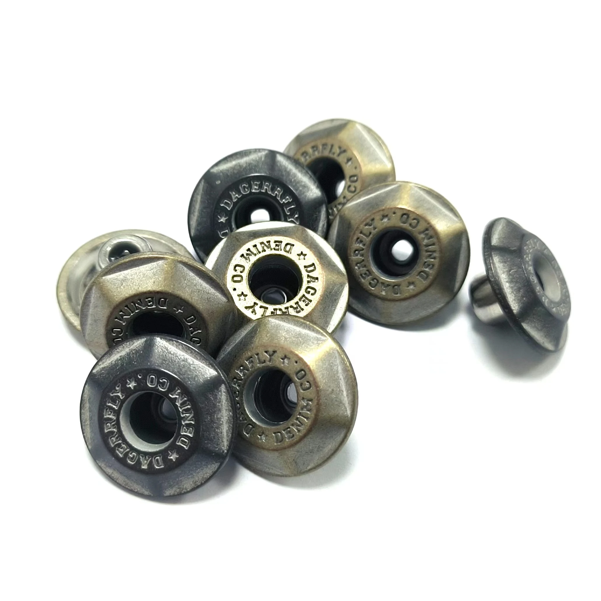 Manufacturer press tack custom engrave 3D brand Logo denim rivet tack brass buttons for jeans