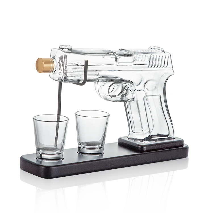 Customized Glass Decanter Set Pistol-Shaped Whiskey Bottle and Bullet Glasses for Bar Accessories Wine Gifts Gin