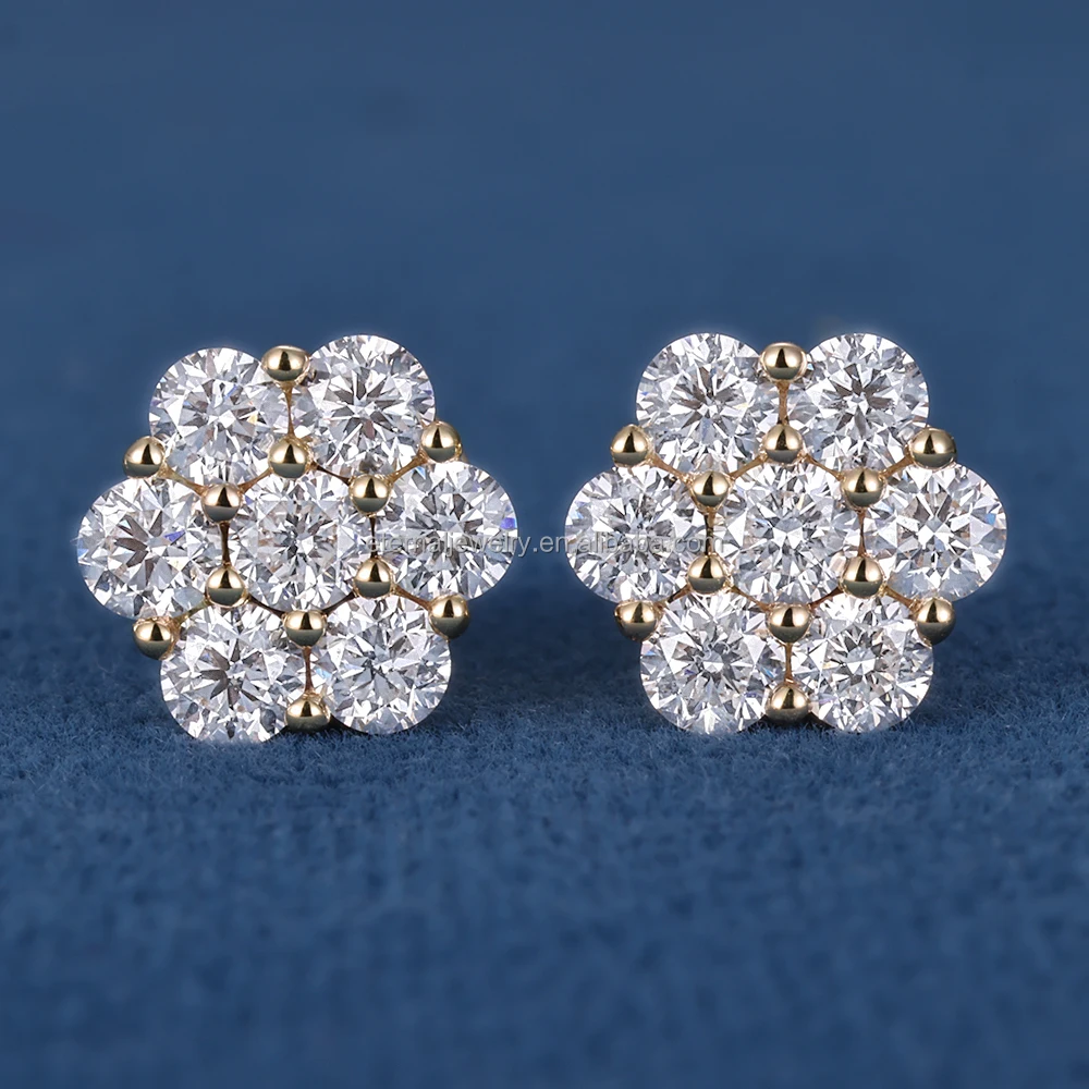 Factory Price S925 Silver 9K 10K 14K 18K Solid Gold Yellow iced out D VVS Moissanite Lab Grown Diamond Stud Earrings