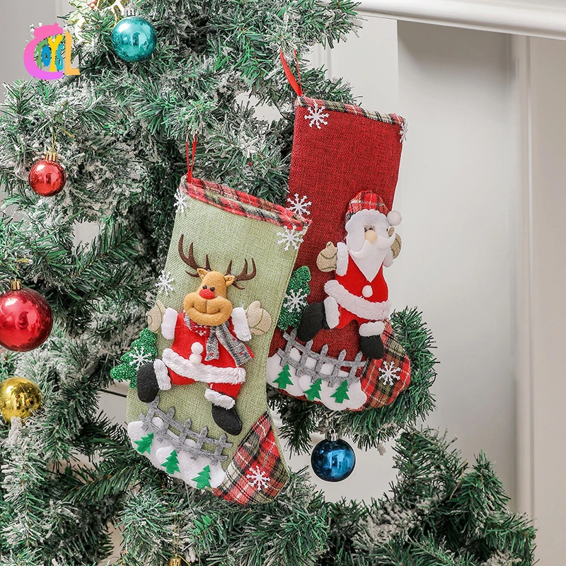 Wholesale 2024 Christmas Socks Xmas Tree Decor 3D Santa Claus Snowman Candy Gift Bag Surprise Gift Kawaii Stocking for Kids
