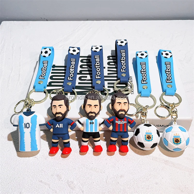 New Arrive Promotion Fans Small Gift Football Pendant Soccer Star Jerseys Figure Keychain 3D Messi Rubber Key chain