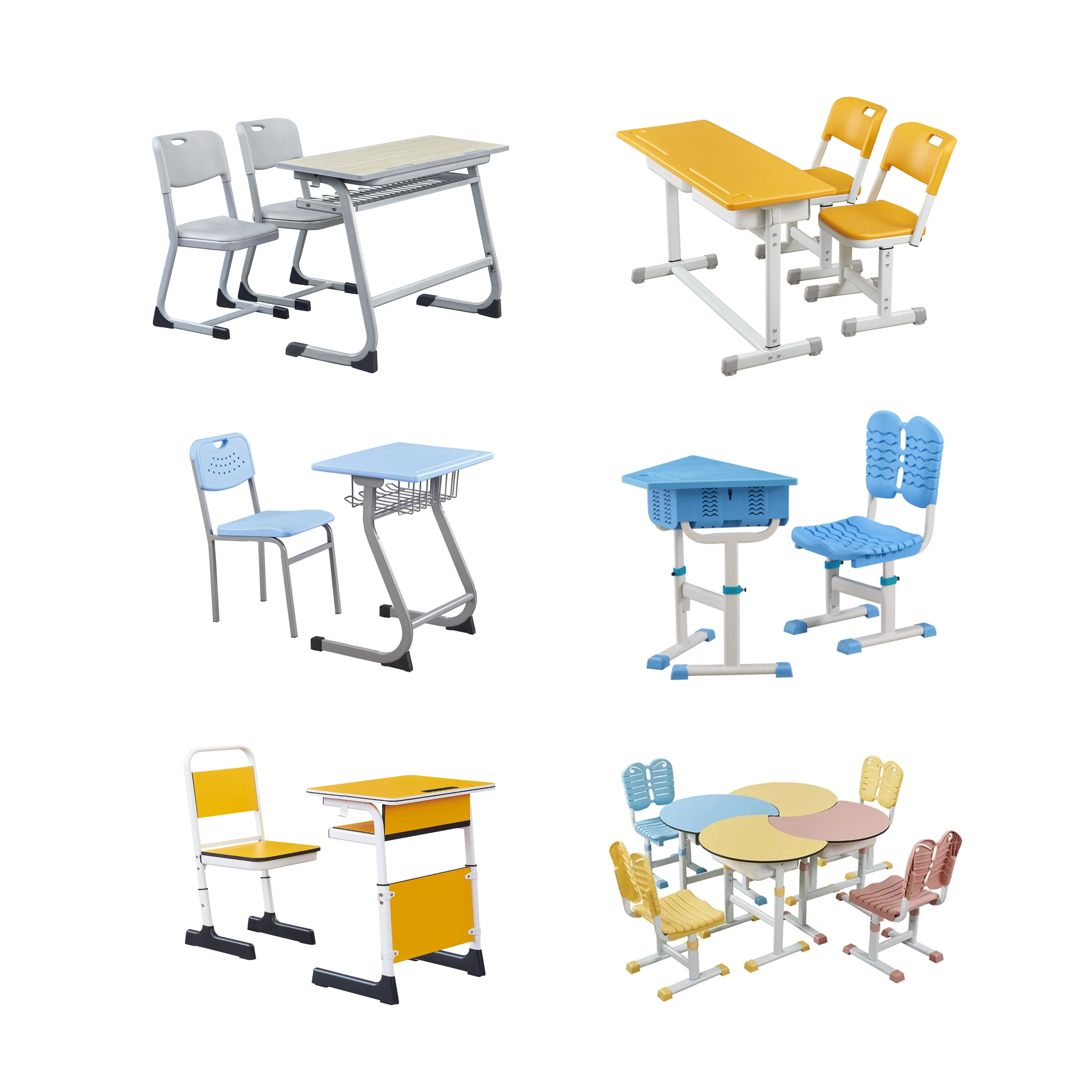 Manufacturer Provides Customizable Pattern School Double Iron Table And Chair With Abs Plastic Top