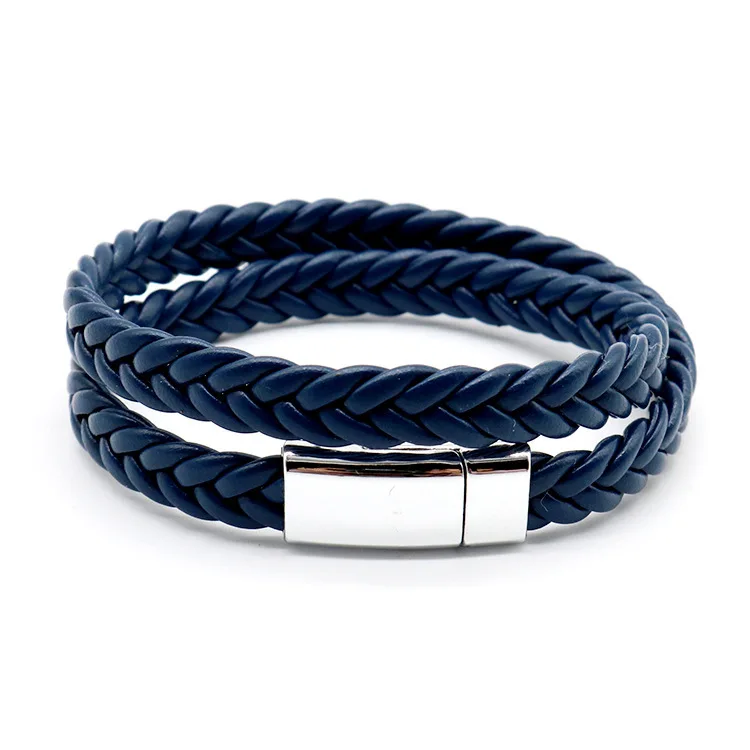 Wholesale Man Faux Leather Bracelet with Magnetic Clasp Microfiber PU Multi-Layer Braided Leather Men Bracelet