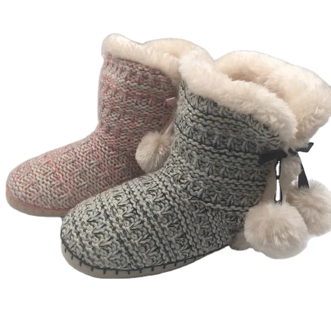 Warm Cheap Women Winter Boots Wholesale Fashion Latest Design Knitted Winter Shoes for Women Polar Fleece HCG Midi Indoor