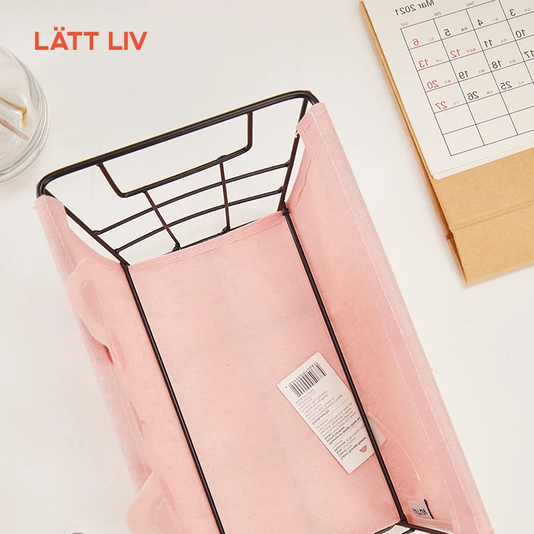 LATTLIV Metal Storage Basket Home Decor Waterproof Fabric Cover Large Capacity Sundries Storage Baskets for Organizing