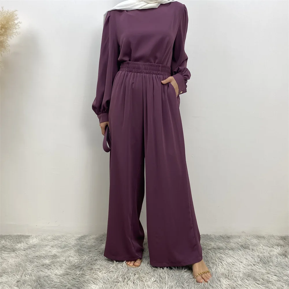 New Arrival Muslim Ramadan Clothes Outfits Long Sleeve Shirts And Pants 2 Piece Abaya Set For Women