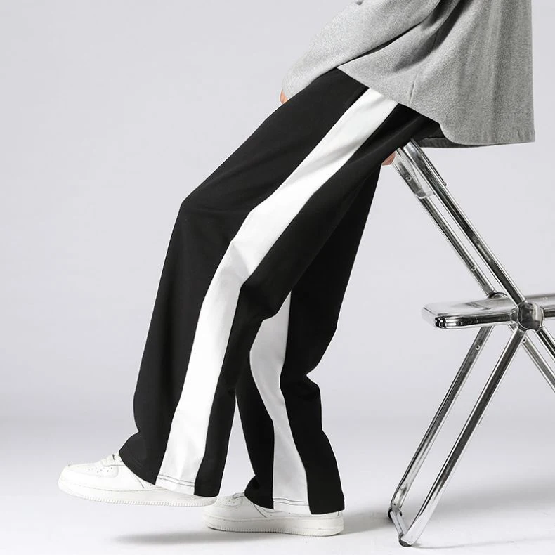 Custom High Quality Street Wear Designer Relaxed Fit Casual Straight Wide Legged Sweatpants Men With Stripe