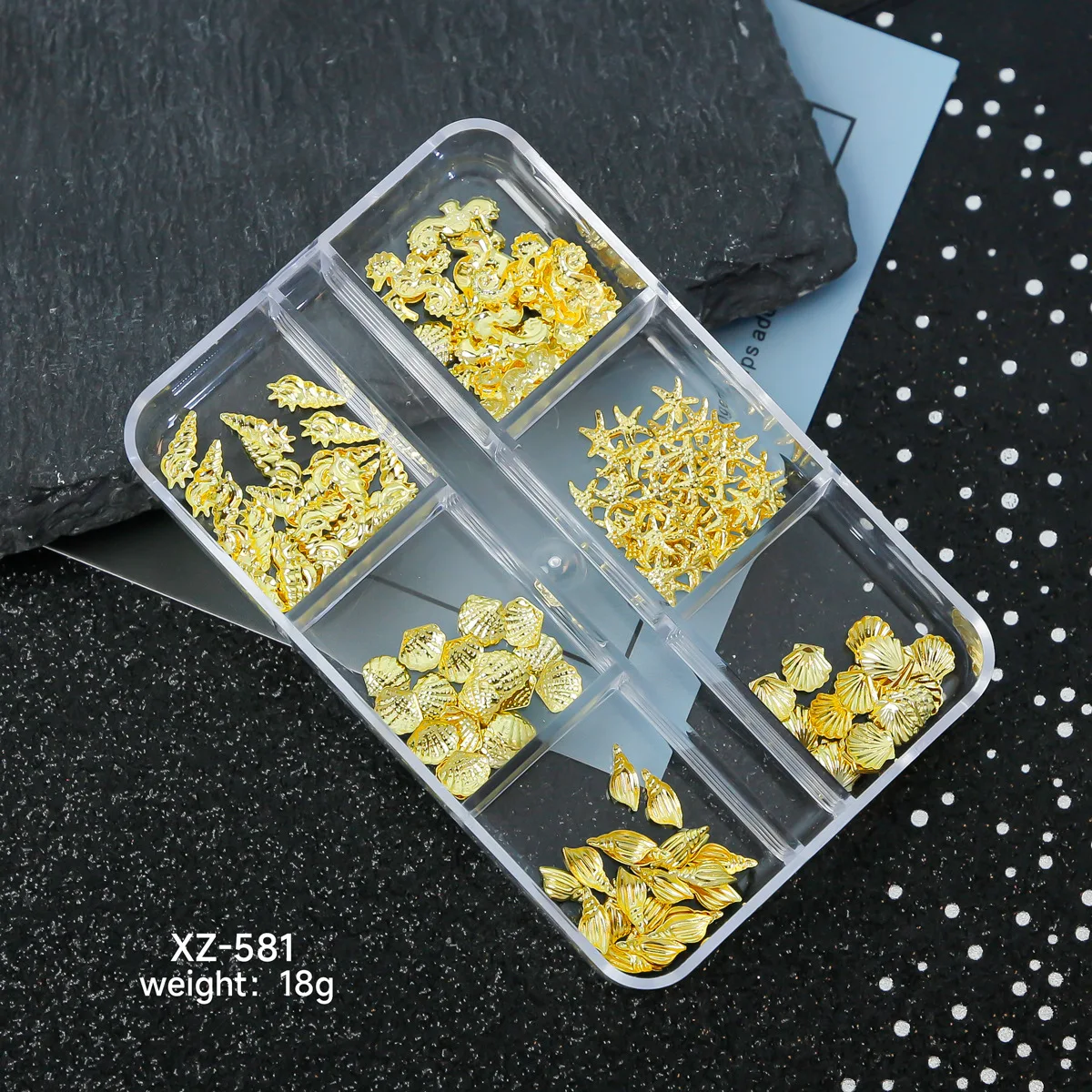 Hot Selling Rivets Seashells Pearls Starfish 6-grid Mixed Nail Accessories Ocean Style Nail Decoration Diamonds