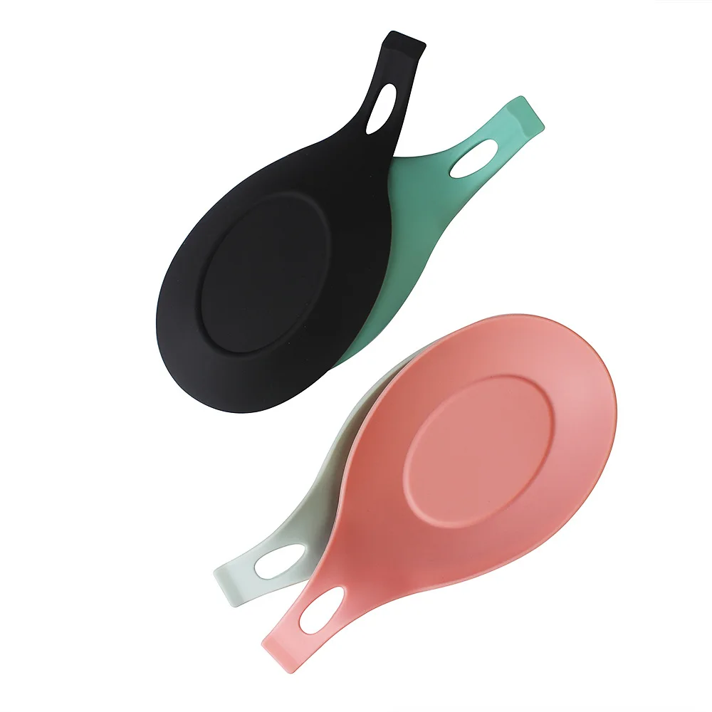 Wholesale Colorful Durable Heat Resistant Kitchen Utensils Holders Almond Shaped Mat Silicone spoon Rest