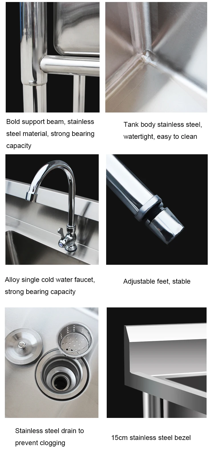 Commercial Stainless Steel Work Table With Sink Restaurant Equipment Double Bowl Kitchen Sink