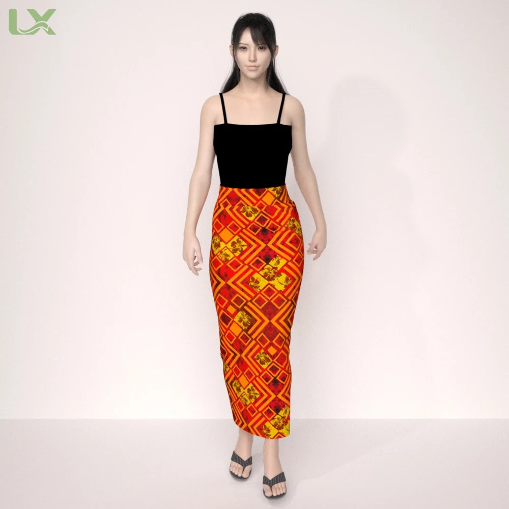 Lexiu new polynesia long hawaiian floral dress samoan tapa tribe print design custom print skirts for women