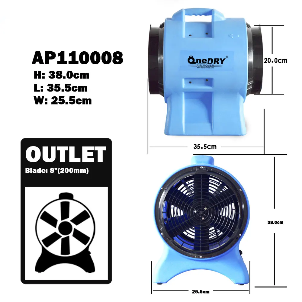 8inch 200mm low amps and cost CE SAA ETL axial radio industrial power plastic blower fan with ducting hoses for industry working