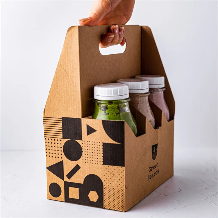 Beverage Drink Packaging Cup Holder Corrugated Paper Bear Wine Take Away Packaging Coffee Boxes