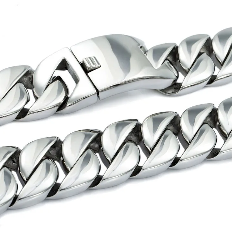 High quality big size 316l stainless steel 18K gold plated heavy hip hop chunky cuban chain men necklace