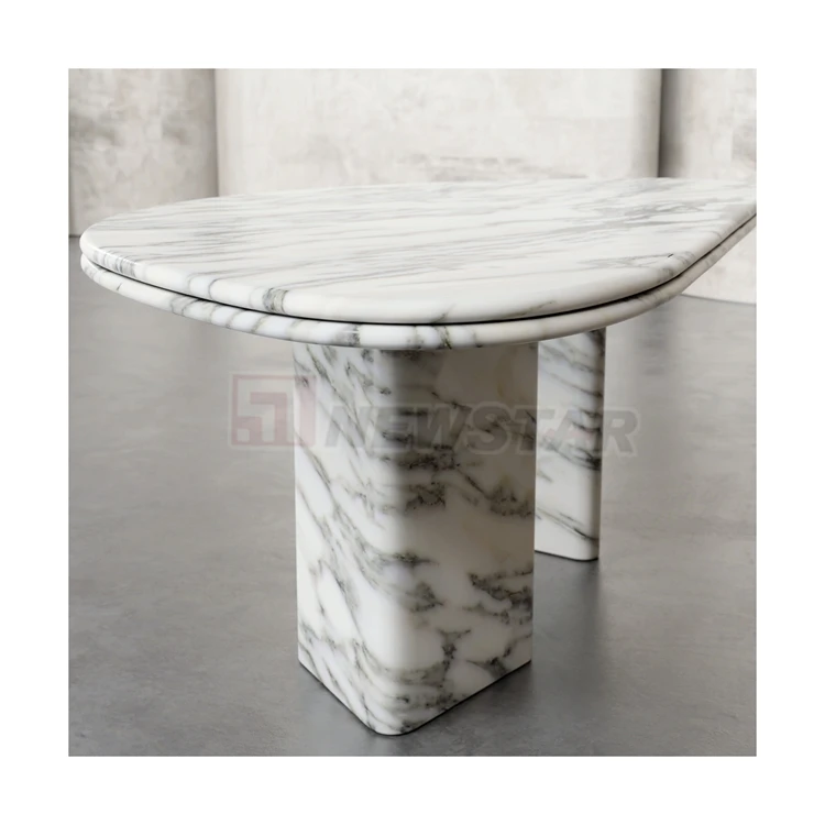 Newstar Stone Luxury Home Furniture Dining Room Arabescato White Marble Dining BOW Table White for Home Furniture Decorate