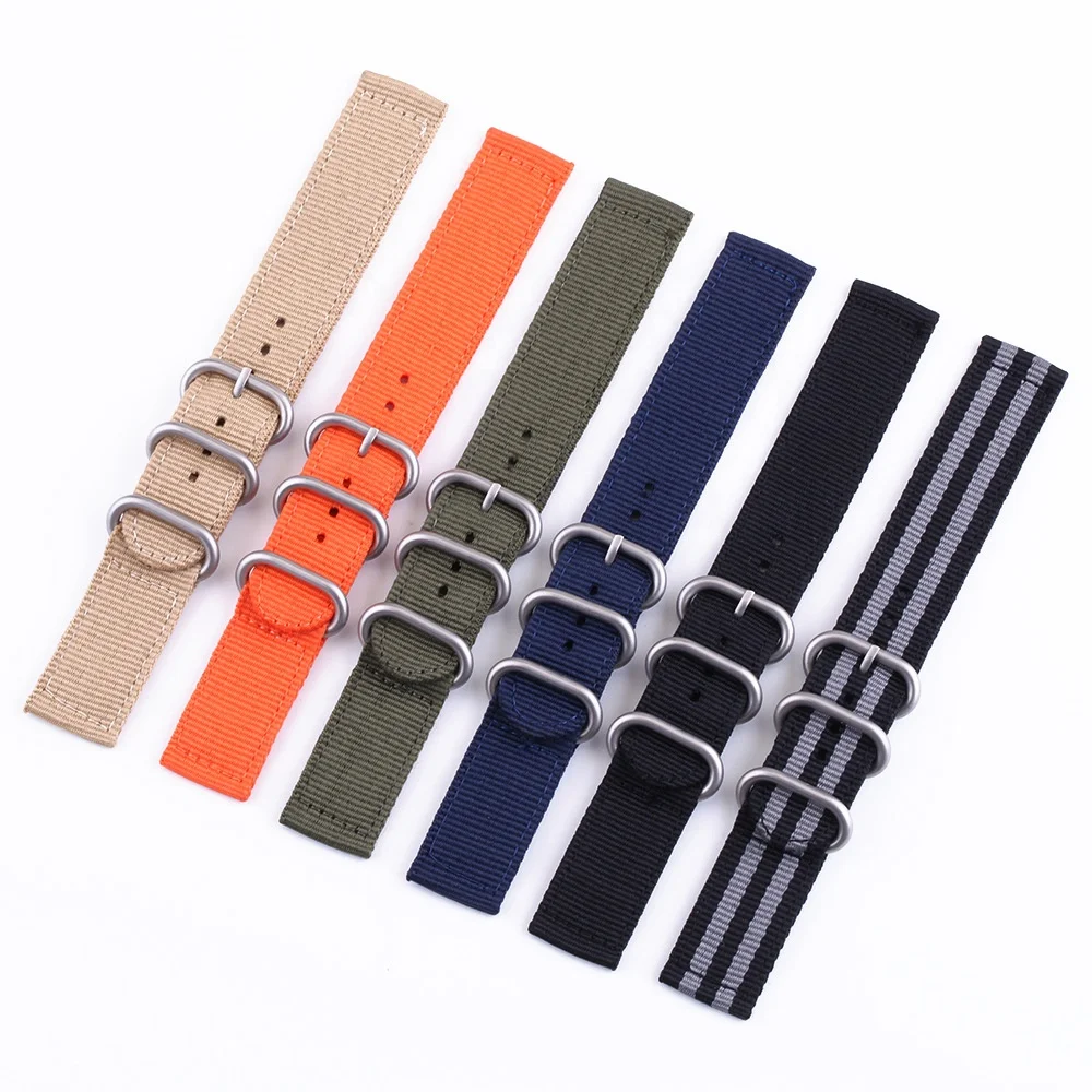 Fabric sport orange beige black gray military green blue khaki zulu canvas watch band 2 piece nylon watch strap