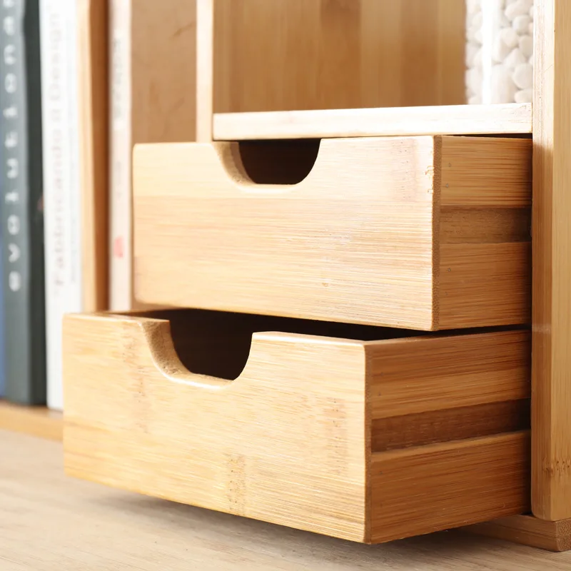 Natural Bamboo Extension Book Rack Modern Wooden Book Shelf Holder Adjustable Office Home Desk Organizer with Drawer