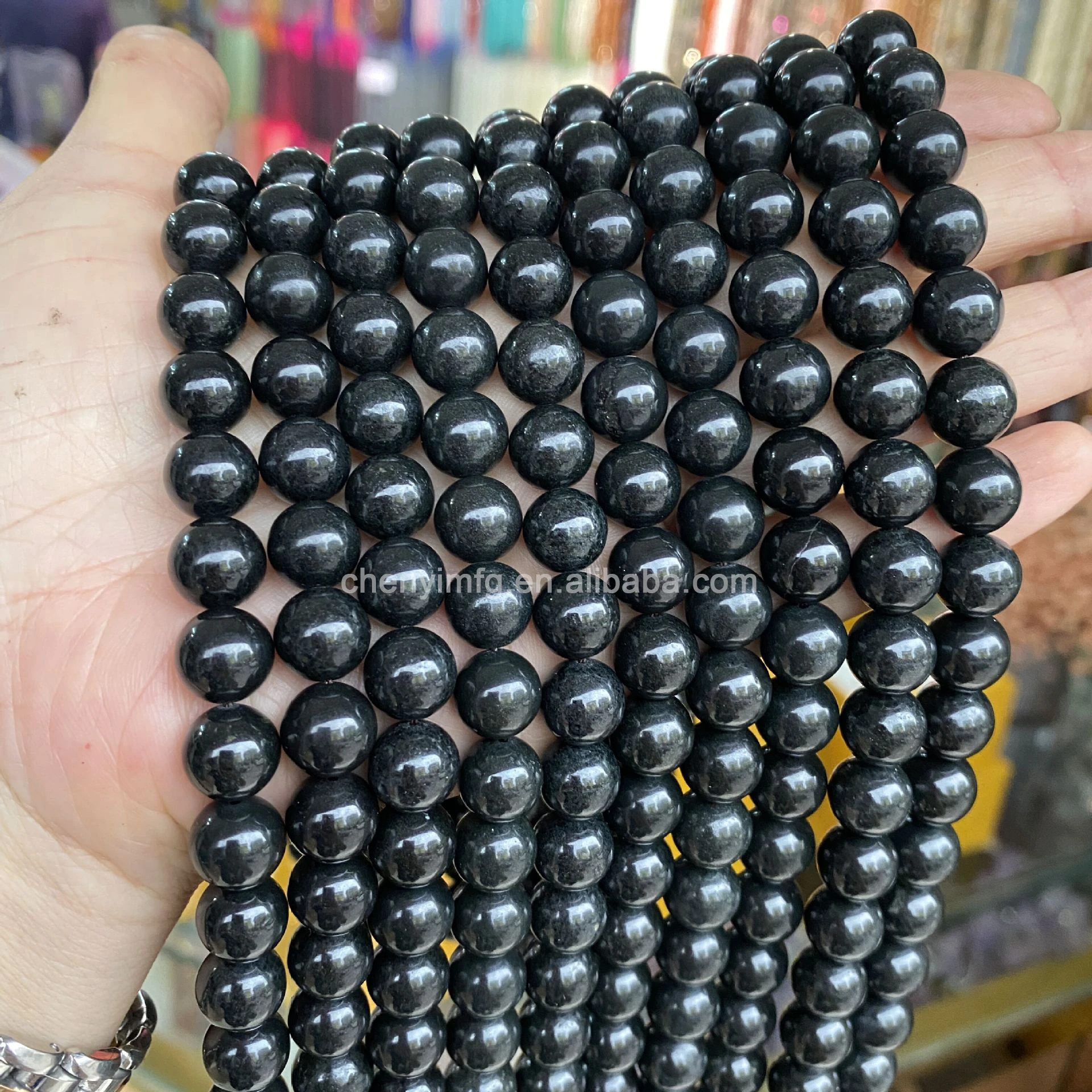 Round Beads Bracelet Healing Necklace Loose Shungite Stone Crystal Round Beads For Jewelry Making