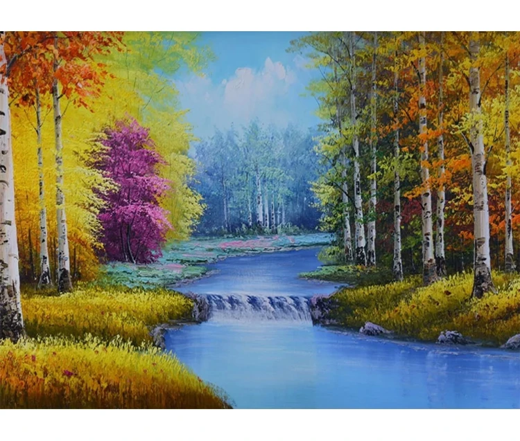 3d Brush Strokes Birch Forest Peel And Stick Wallpaper Oil Painting Art Vinyl Wallpaper Mural