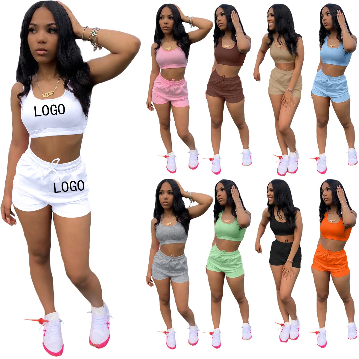 2023 Custom Summer Outfits Women Clothing 2 Piece Set Crop Tank Top Jogger Biker Short Set Lounge Wear Two Piece Shorts Sets