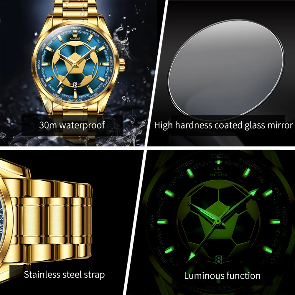 OLEVS 9949 Quartz Great Quality Sport Men Wristwatch Stainless Steel Strap Waterproof Casual Watches for Men Luminous Calendar