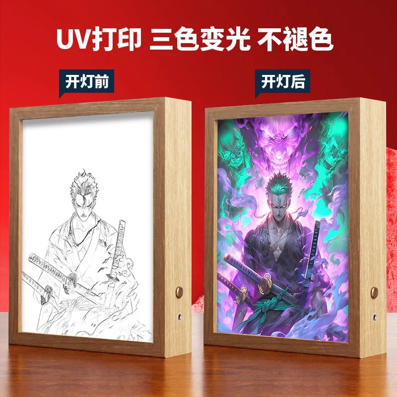 Luffy  Led Decorative Light Painting Lamp Anime One Zoro Three Color Light Glowing Photo Frame luminous Hanging Poster