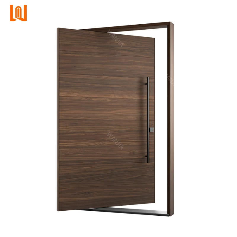WANJIA Modern Design Luxury Pivot Revolving Open Solid Wood Stain Exterior Modern Entrance Pivot Door Wood Door