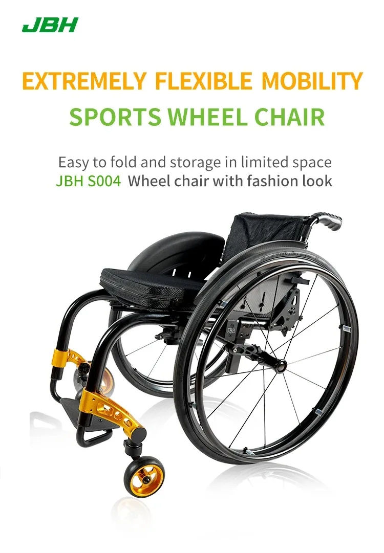 sports manual lightweight  wheelchair with adjustable height and 24 inch large wheels