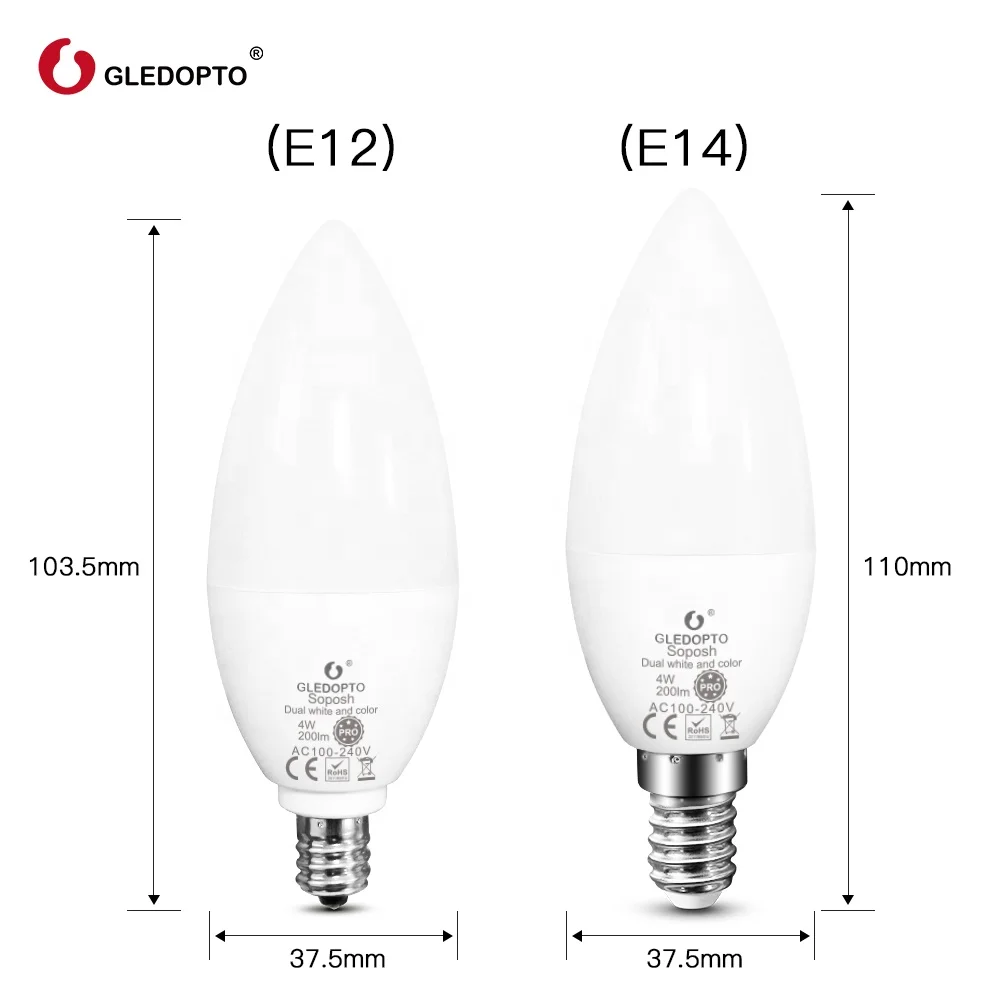 Gledopto Zigbee 4W Candle Light Bulb Pro GL-B-001P Voltagae AC100-240V  4W Power 2000k-6500k zigbee 3.0 gateways