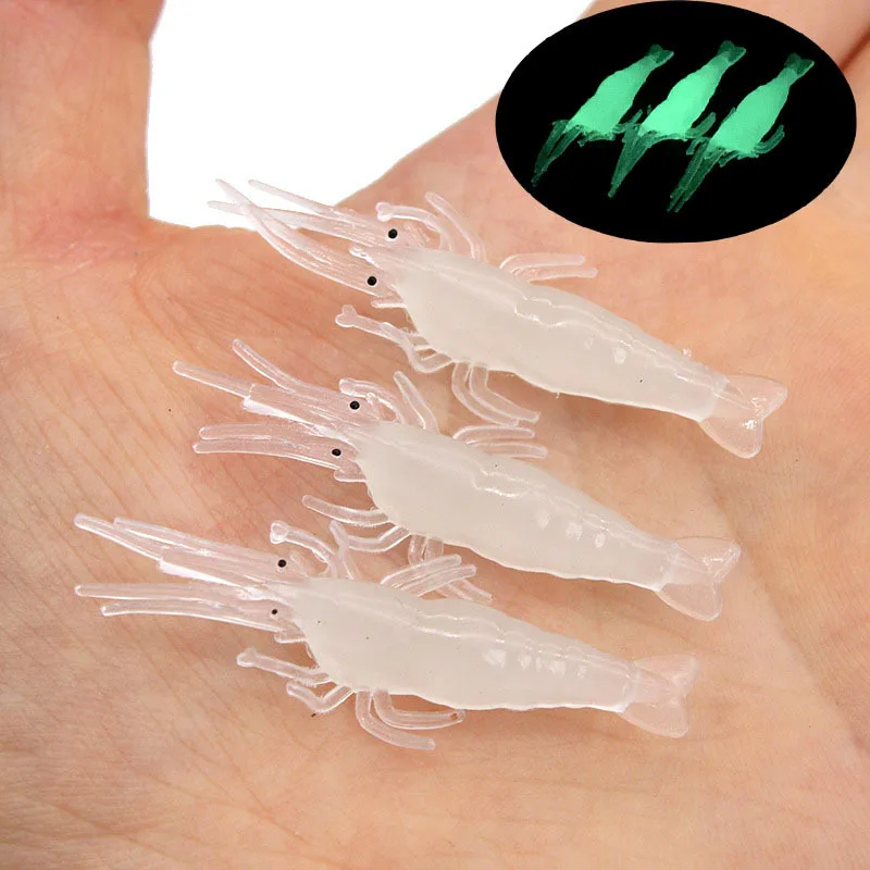 Luminous Shrimp for night fishing Lure 4cm Soft Prawn Shrimp Fishing Lure Bionic Artificial Bait With Lead Sea Fishing